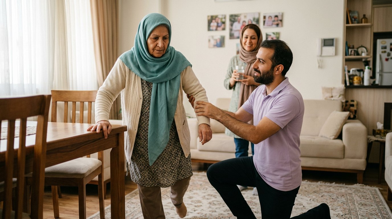 توانبخشی در منزل مشهد و تمرین تعادل سالمند با کاردرمانگر کلینیک ابریشم